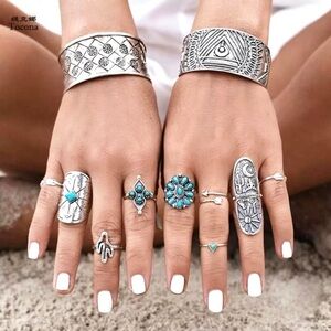 🌙Gypsy/hippy/bohemian ring set w turquoise vibe 🦋✨